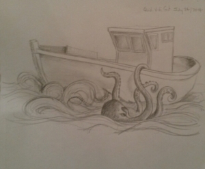 A boat in Quidi Vidi with an Octopus, which I hope is NOT in Quidi Vidi.