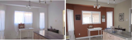 Kitchen breakfast nook, before and after.